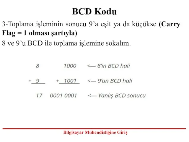 BCD Kodu 3-Toplama işleminin sonucu 9’a eşit ya da küçükse (Carry Flag