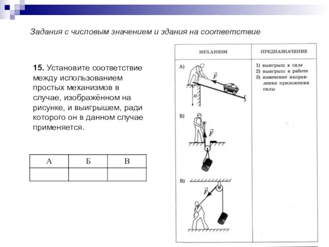 Задания с числовым значением и здания на соответствие 15. Установите соответствие между