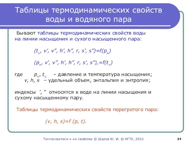 Таблицы термодинамических свойств воды и водяного пара Бывают таблицы термодинамических свойств воды