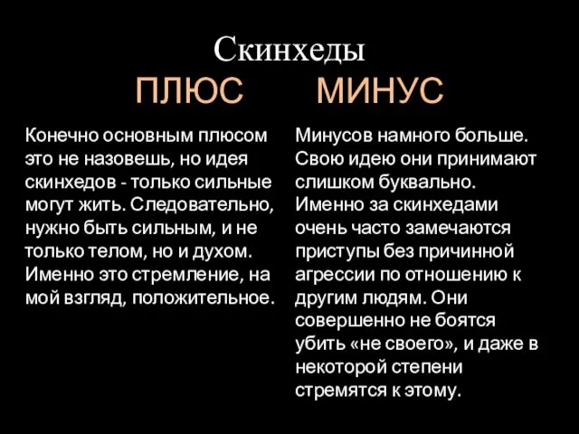 Скинхеды ПЛЮС МИНУС Конечно основным плюсом это не назовешь, но идея скинхедов