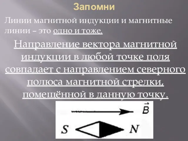 Запомни Линии магнитной индукции и магнитные линии – это одно и тоже.