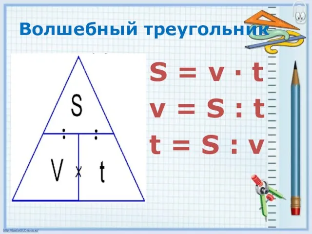 Волшебный треугольник S = v · t v = S : t