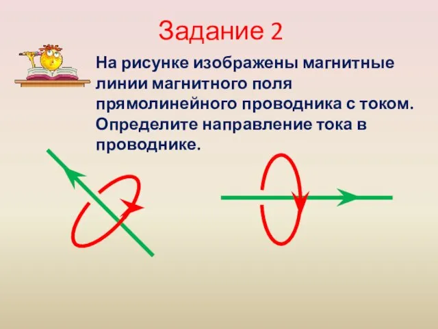 На рисунке изображены магнитные линии магнитного поля прямолинейного проводника с током. Определите