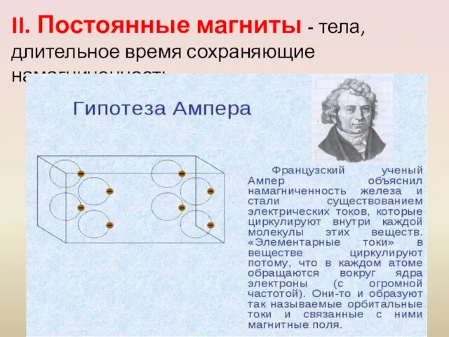 II. Постоянные магниты - тела, длительное время сохраняющие намагниченность.