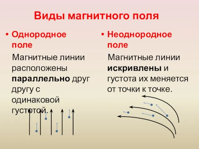 Виды магнитного поля Однородное поле Магнитные линии расположены параллельно друг другу с