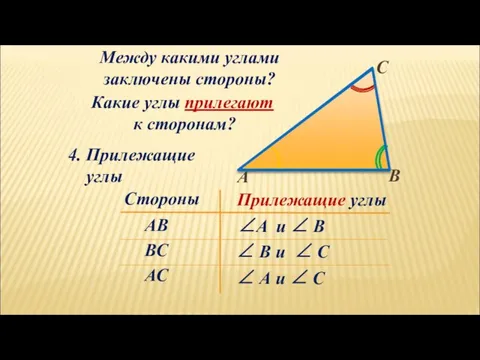 ∠ В и ∠ С Между какими углами заключены стороны? ВС ∠