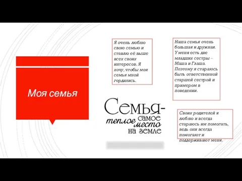 Моя семья Я очень люблю свою семью и ставлю её выше всех