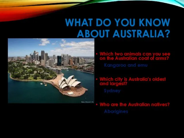 WHAT DO YOU KNOW ABOUT AUSTRALIA? Which two animals can you see