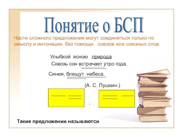 Части сложного предложения могут соединяться только по смыслу и интонации, без помощи