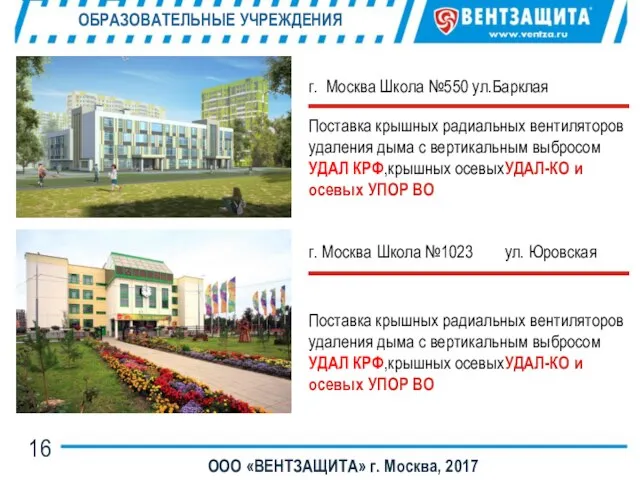 ОБРАЗОВАТЕЛЬНЫЕ УЧРЕЖДЕНИЯ ООО «ВЕНТЗАЩИТА» г. Москва, 2017