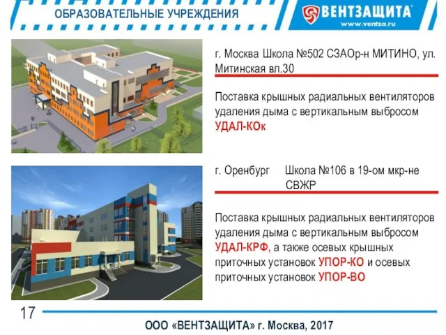 ОБРАЗОВАТЕЛЬНЫЕ УЧРЕЖДЕНИЯ ООО «ВЕНТЗАЩИТА» г. Москва, 2017