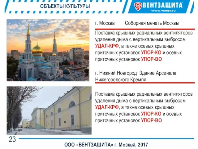 ОБЪЕКТЫ КУЛЬТУРЫ ООО «ВЕНТЗАЩИТА» г. Москва, 2017