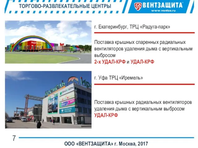 ТОРГОВО-РАЗВЛЕКАТЕЛЬНЫЕ ЦЕНТРЫ ООО «ВЕНТЗАЩИТА» г. Москва, 2017