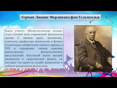 Герман Людвиг Фердинанд фон Гельмгольц Книга ученого «Физиологическая оптика» стала основой всей