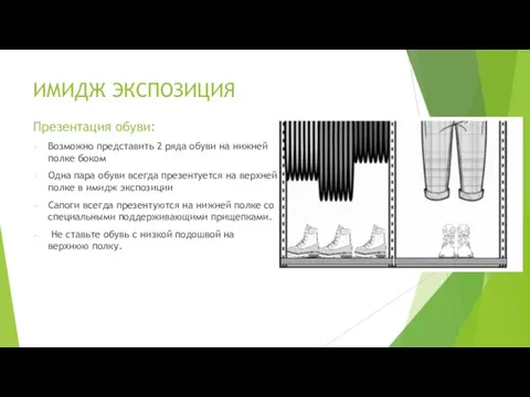 ИМИДЖ ЭКСПОЗИЦИЯ Презентация обуви: Возможно представить 2 ряда обуви на нижней полке