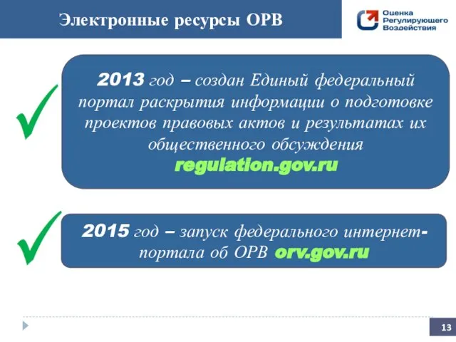 Электронные ресурсы ОРВ 2013 год – создан Единый федеральный портал раскрытия информации