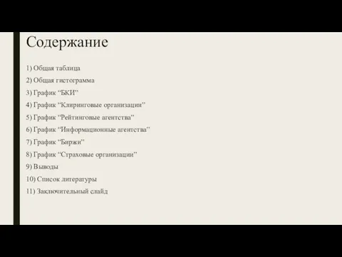 Содержание 1) Общая таблица 2) Общая гистограмма 3) График “БКИ” 4) График