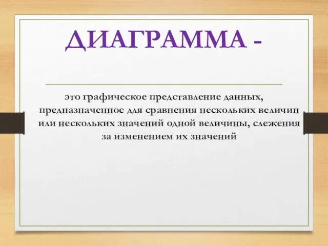 ДИАГРАММА - это графическое представление данных, предназначенное для сравнения нескольких величин или