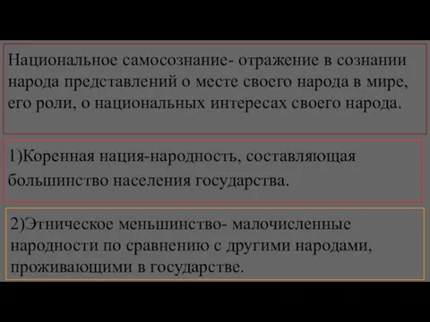 Национальное самосознание- отражение в сознании народа представлений о месте своего народа в