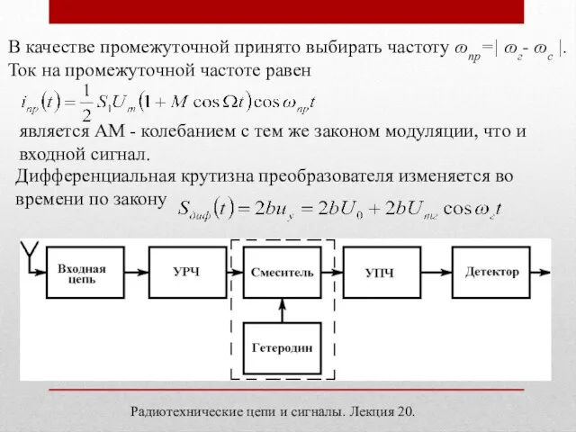 Радиотехнические цепи и сигналы. Лекция 20. В качестве промежуточной принято выбирать частоту