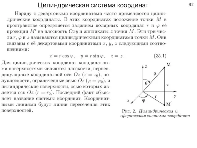 32 Цилиндрическая система координат