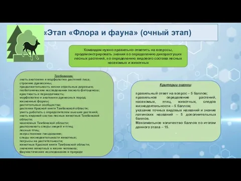 «Этап «Флора и фауна» (очный этап) Командам нужно правильно ответить на вопросы,