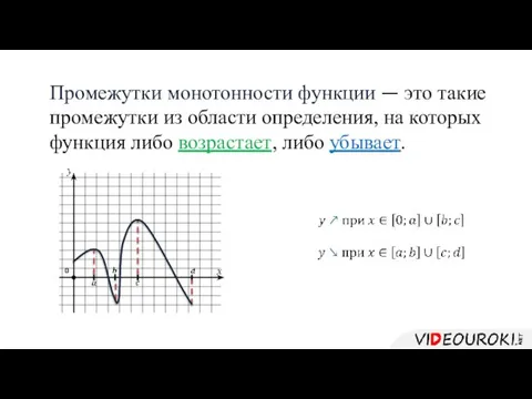 0 Промежутки монотонности функции — это такие промежутки из области определения, на