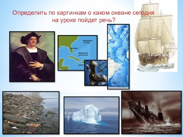 Определить по картинкам о каком океане сегодня на уроке пойдет речь?
