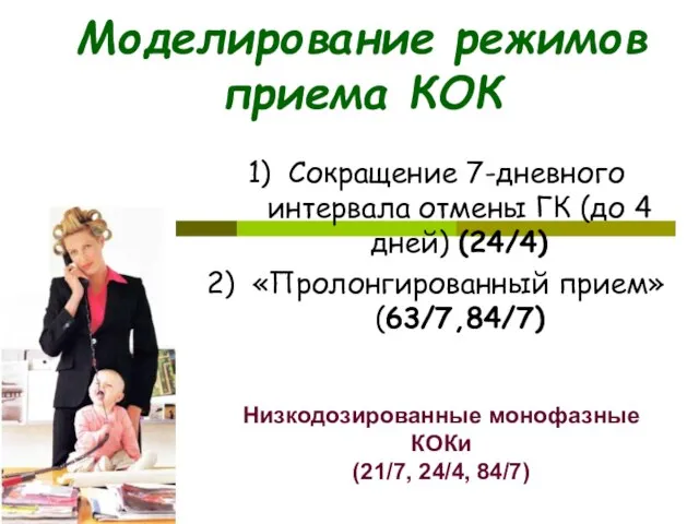 Моделирование режимов приема КОК 1) Сокращение 7-дневного интервала отмены ГК (до 4