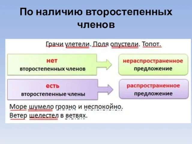 По наличию второстепенных членов