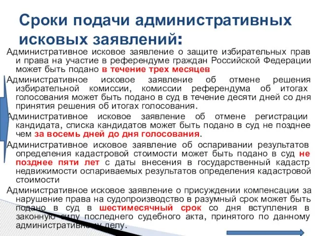 Административное исковое заявление о защите избирательных прав и права на участие в