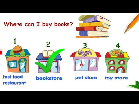 Where can I buy books? 1 2 3 4