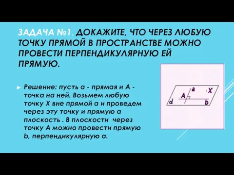 ЗАДАЧА №1. ДОКАЖИТЕ, ЧТО ЧЕРЕЗ ЛЮБУЮ ТОЧКУ ПРЯМОЙ В ПРОСТРАНСТВЕ МОЖНО ПРОВЕСТИ