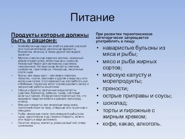 Питание Продукты которые должны быть в рационе: Хлебобулочные изделия: хлеб из ржаной,