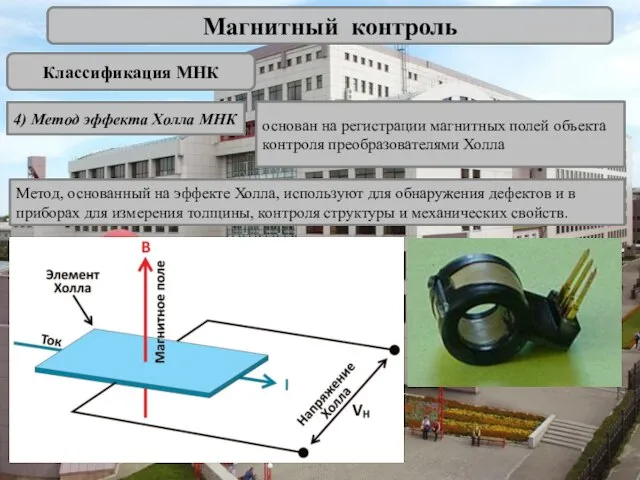 Магнитный контроль Классификация МНК 4) Метод эффекта Холла МНК основан на регистрации