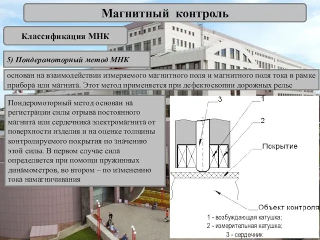 Магнитный контроль Классификация МНК 5) Пондеромоторный метод МНК 10 основан на взаимодействии