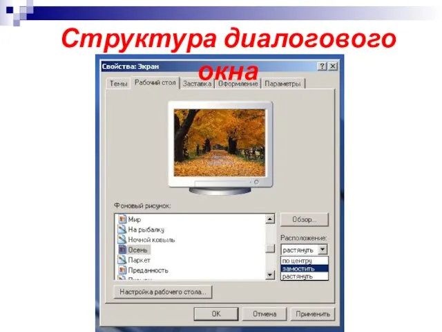 Структура диалогового окна