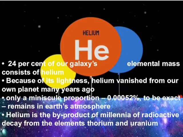 • 24 per cent of our galaxy’s elemental mass consists of helium