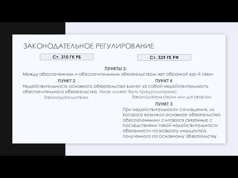 ЗАКОНОДАТЕЛЬНОЕ РЕГУЛИРОВАНИЕ ПУНКТЫ 2: Между обеспечением и обеспечительным обязательством нет обратной юр-й