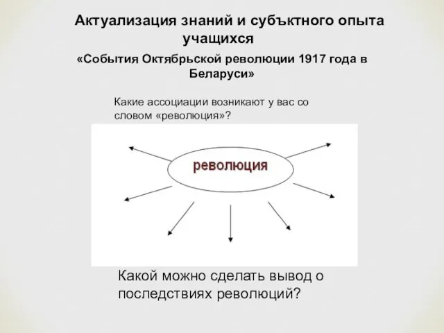 Актуализация знаний и субъктного опыта учащихся Какие ассоциации возникают у вас со