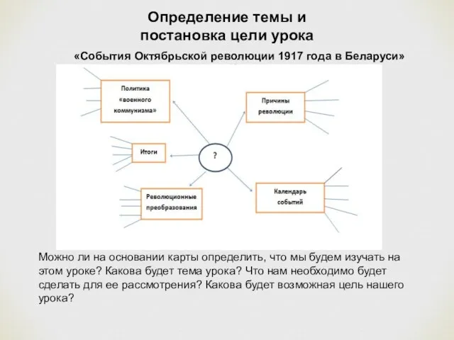 Определение темы и постановка цели урока «События Октябрьской революции 1917 года в