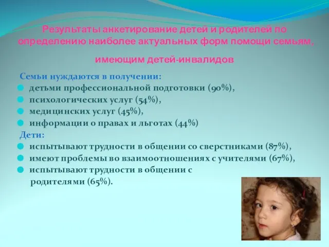 Результаты анкетирование детей и родителей по определению наиболее актуальных форм помощи семьям,