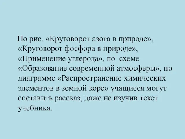 По рис. «Круговорот азота в природе», «Круговорот фосфора в природе», «Применение углерода»,