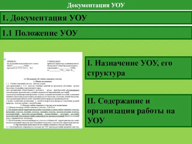 Документация УОУ 1. Документация УОУ 1.1 Положение УОУ I. Назначение УОУ, его