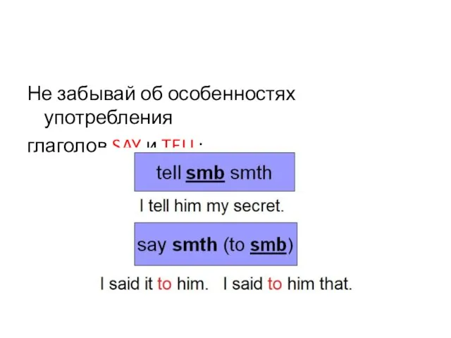 Не забывай об особенностях употребления глаголов SAY и TELL: