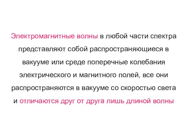 Электромагнитные волны в любой части спектра представляют собой распространяющиеся в вакууме или