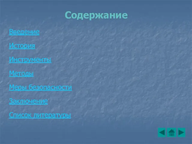 Содержание Введение История Инструменты Методы Меры безопасности Заключение Список литературы