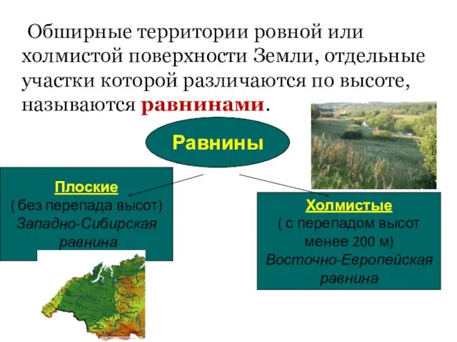 Обширные территории ровной или холмистой поверхности Земли, отдельные участки которой различаются по