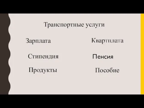 Транспортные услуги Зарплата Стипендия Пособие Пенсия