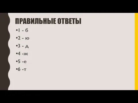 ПРАВИЛЬНЫЕ ОТВЕТЫ 1 - б 2 - ю 3 - д 4